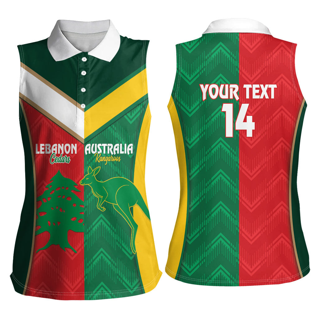 Custom Rugby Australia and Lebanon Women Sleeveless Polo Shirt Aussie Kangaroos Cedars Together
