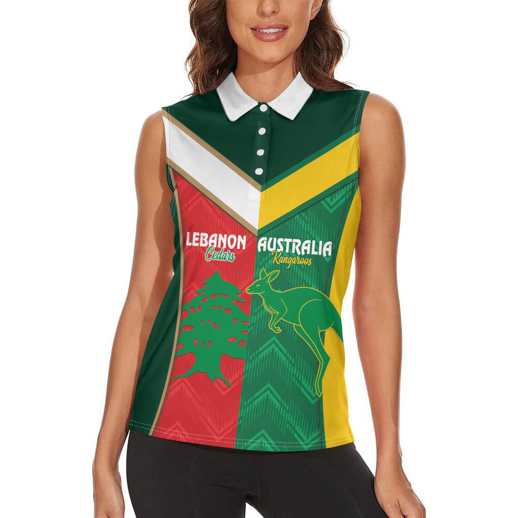 Custom Rugby Australia and Lebanon Women Sleeveless Polo Shirt Aussie Kangaroos Cedars Together