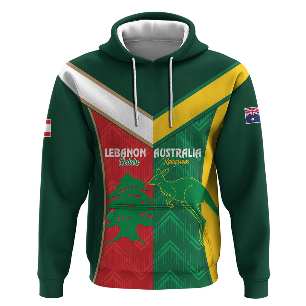 Custom Rugby Australia and Lebanon Zip Hoodie Aussie Kangaroos Cedars Together