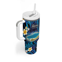 Personalised French Polynesia Tetiaroa Atoll Tumbler With Handle Polynesian Curves Style - Wonder Print Shop