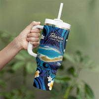 Personalised French Polynesia Tetiaroa Atoll Tumbler With Handle Polynesian Curves Style - Wonder Print Shop