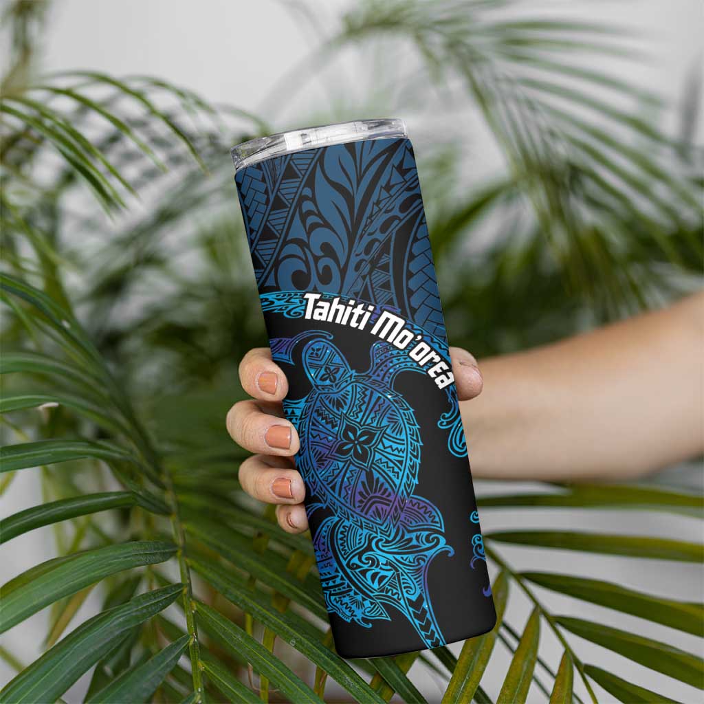 Personalised Tahiti Moorea Atoll Skinny Tumbler Polynesian Sea Turtle - Wonder Print Shop