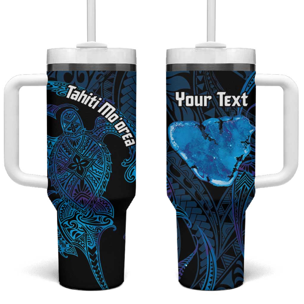 Personalised Tahiti Moorea Atoll Tumbler With Handle Polynesian Sea Turtle - Wonder Print Shop