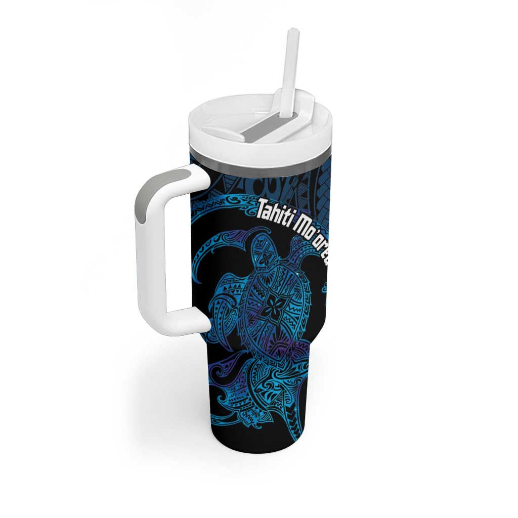 Personalised Tahiti Moorea Atoll Tumbler With Handle Polynesian Sea Turtle - Wonder Print Shop