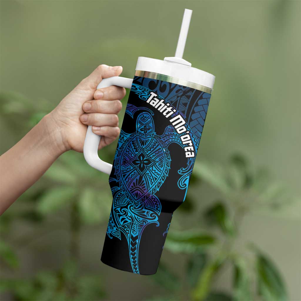 Personalised Tahiti Moorea Atoll Tumbler With Handle Polynesian Sea Turtle - Wonder Print Shop