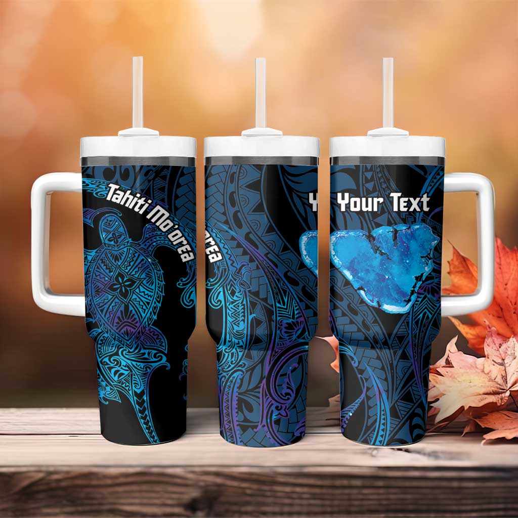 Personalised Tahiti Moorea Atoll Tumbler With Handle Polynesian Sea Turtle - Wonder Print Shop