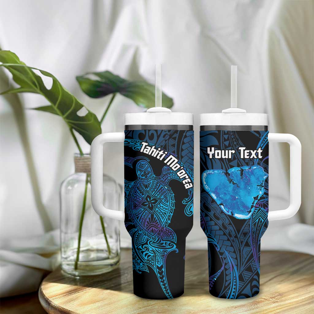 Personalised Tahiti Moorea Atoll Tumbler With Handle Polynesian Sea Turtle - Wonder Print Shop