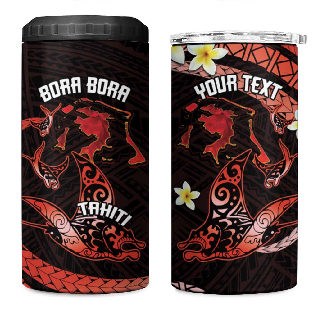 Personalised Tahiti Bora Bora 4 in 1 Can Cooler Tumbler Manta Rays With Polynesian Plumeria - Wonder Print Shop