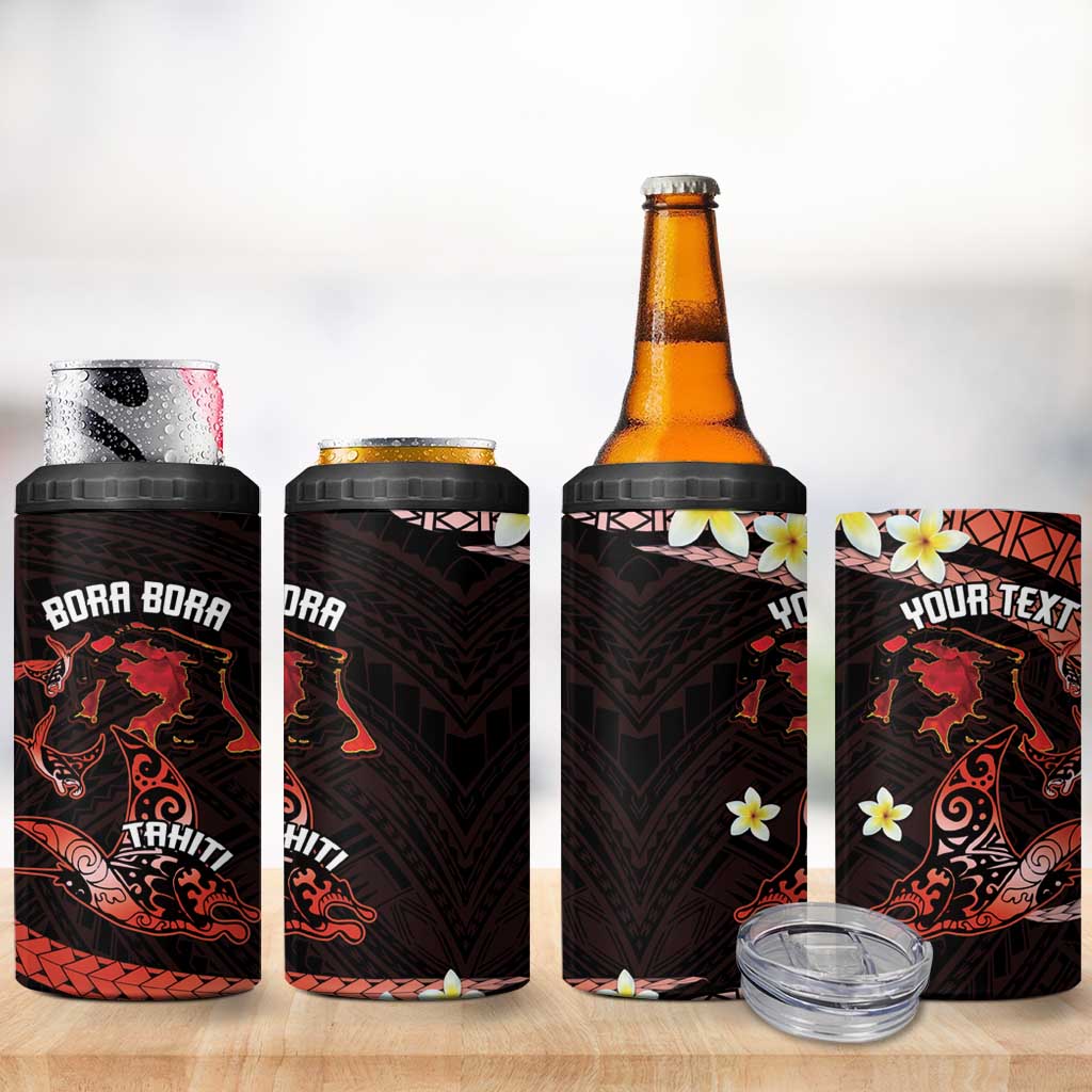 Personalised Tahiti Bora Bora 4 in 1 Can Cooler Tumbler Manta Rays With Polynesian Plumeria - Wonder Print Shop