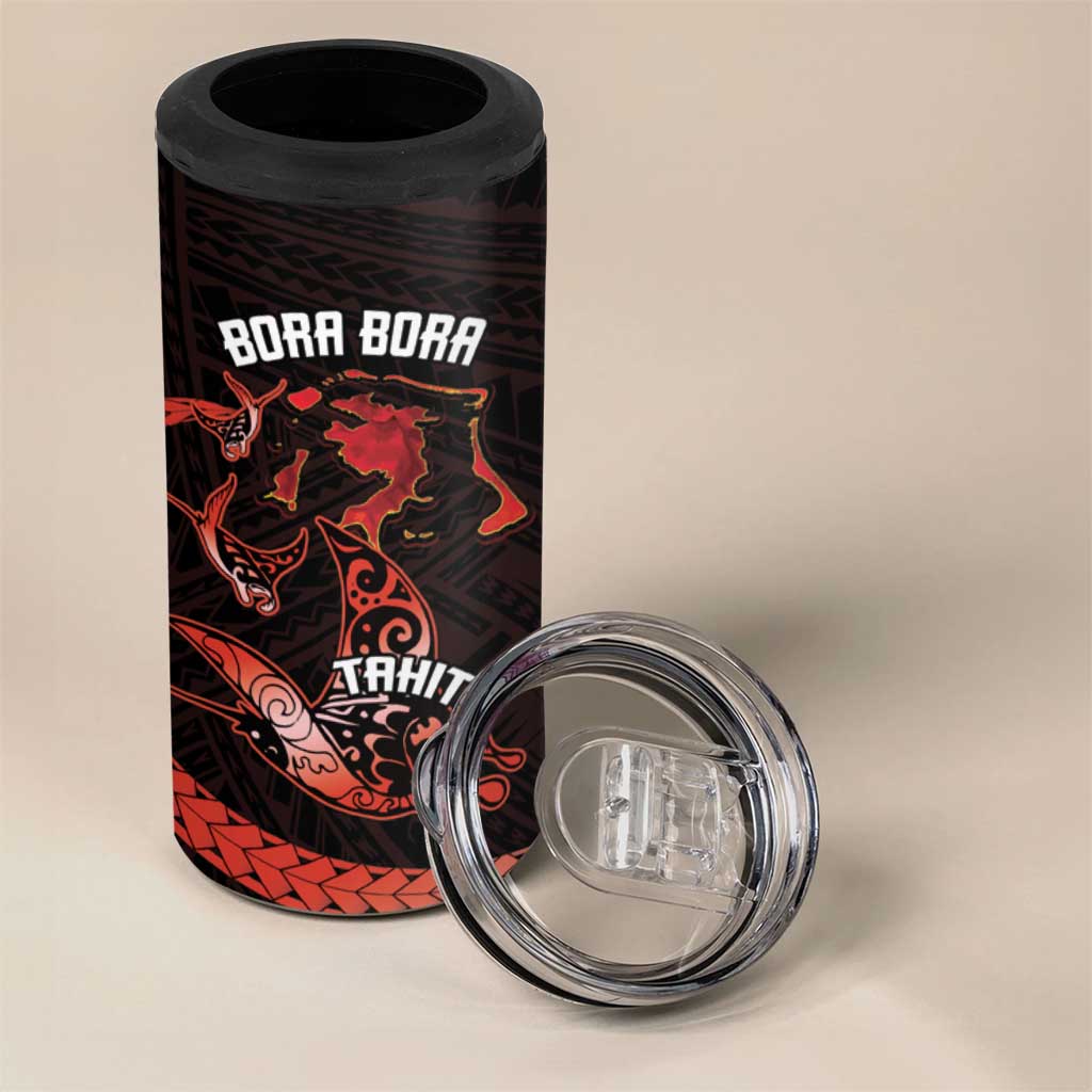 Personalised Tahiti Bora Bora 4 in 1 Can Cooler Tumbler Manta Rays With Polynesian Plumeria - Wonder Print Shop