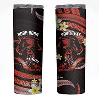 Personalised Tahiti Bora Bora Skinny Tumbler Manta Rays With Polynesian Plumeria - Wonder Print Shop