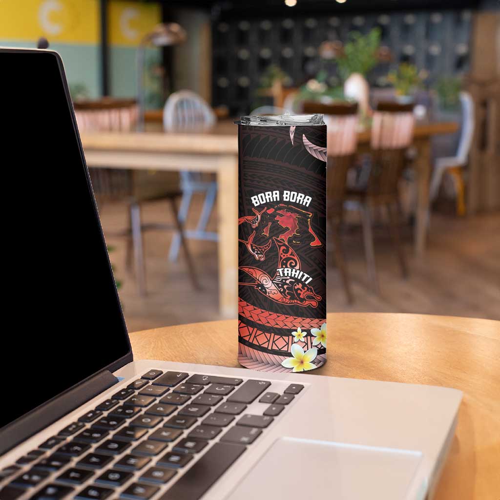 Personalised Tahiti Bora Bora Skinny Tumbler Manta Rays With Polynesian Plumeria - Wonder Print Shop