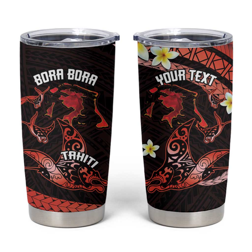 Personalised Tahiti Bora Bora Tumbler Cup Manta Rays With Polynesian Plumeria - Wonder Print Shop