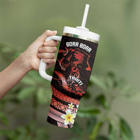 Personalised Tahiti Bora Bora Tumbler With Handle Manta Rays With Polynesian Plumeria - Wonder Print Shop