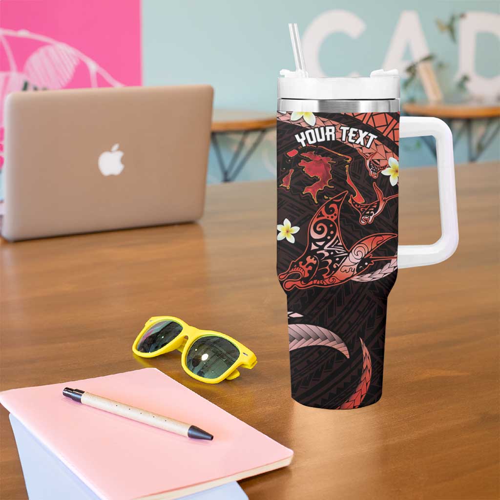 Personalised Tahiti Bora Bora Tumbler With Handle Manta Rays With Polynesian Plumeria - Wonder Print Shop