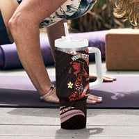 Personalised Tahiti Bora Bora Tumbler With Handle Manta Rays With Polynesian Plumeria - Wonder Print Shop
