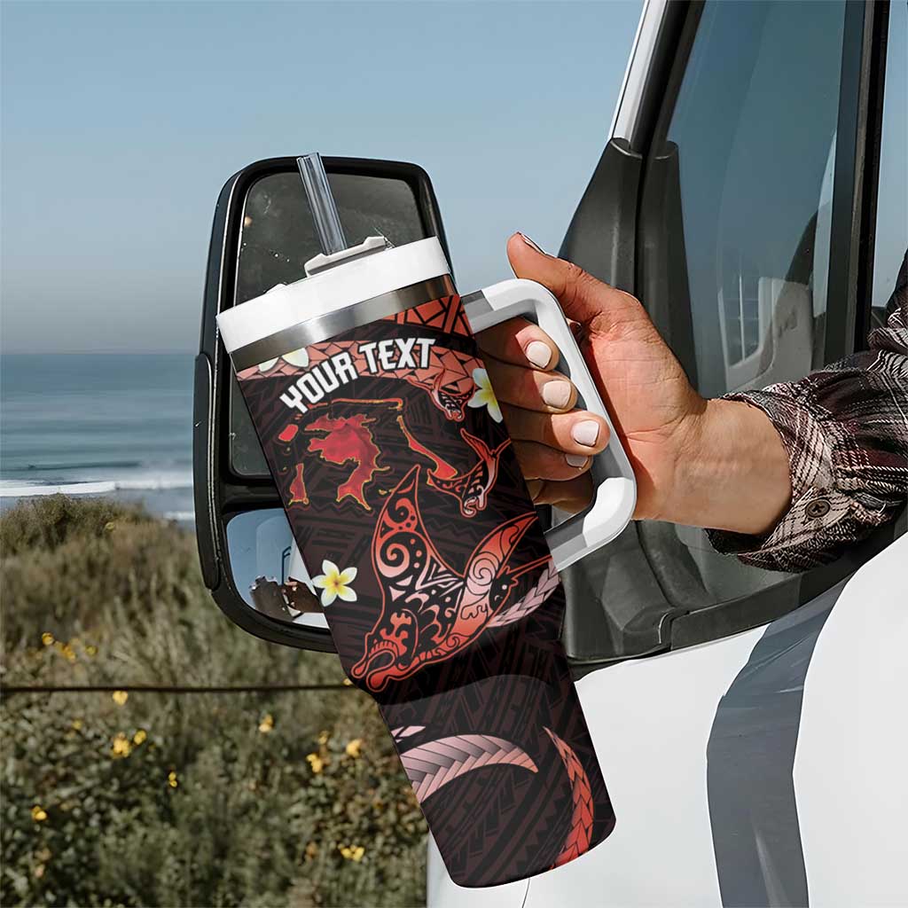 Personalised Tahiti Bora Bora Tumbler With Handle Manta Rays With Polynesian Plumeria - Wonder Print Shop
