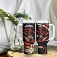 Personalised Tahiti Bora Bora Tumbler With Handle Manta Rays With Polynesian Plumeria - Wonder Print Shop