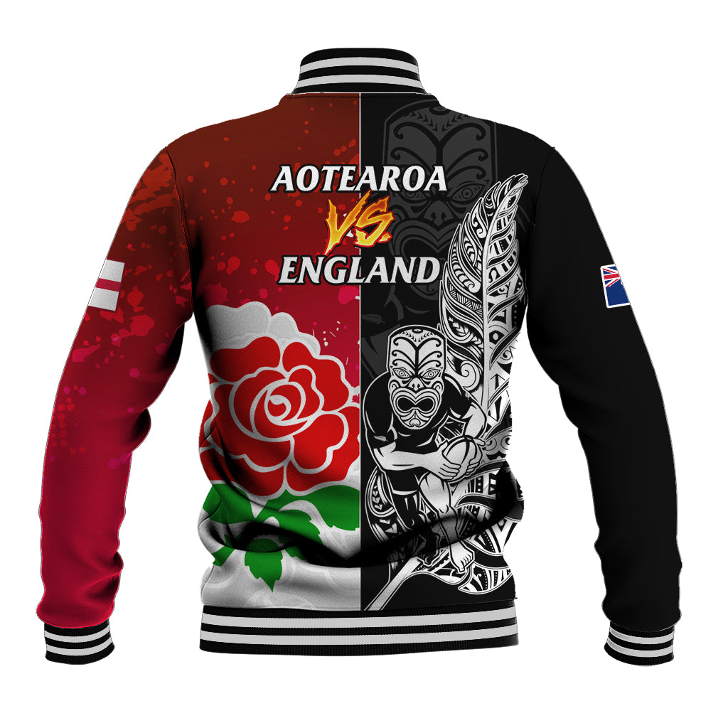 New Zealand And England Rugby Baseball Jacket 2023 World Cup All Black Combine Red Roses - Wonder Print Shop