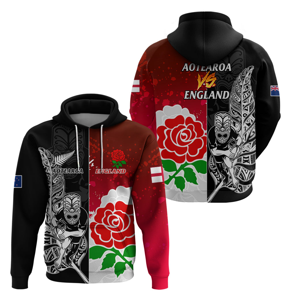 New Zealand And England Rugby Hoodie 2023 World Cup All Black Combine Red Roses - Wonder Print Shop