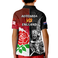 New Zealand And England Rugby Kid Polo Shirt 2023 World Cup All Black Combine Red Roses - Wonder Print Shop