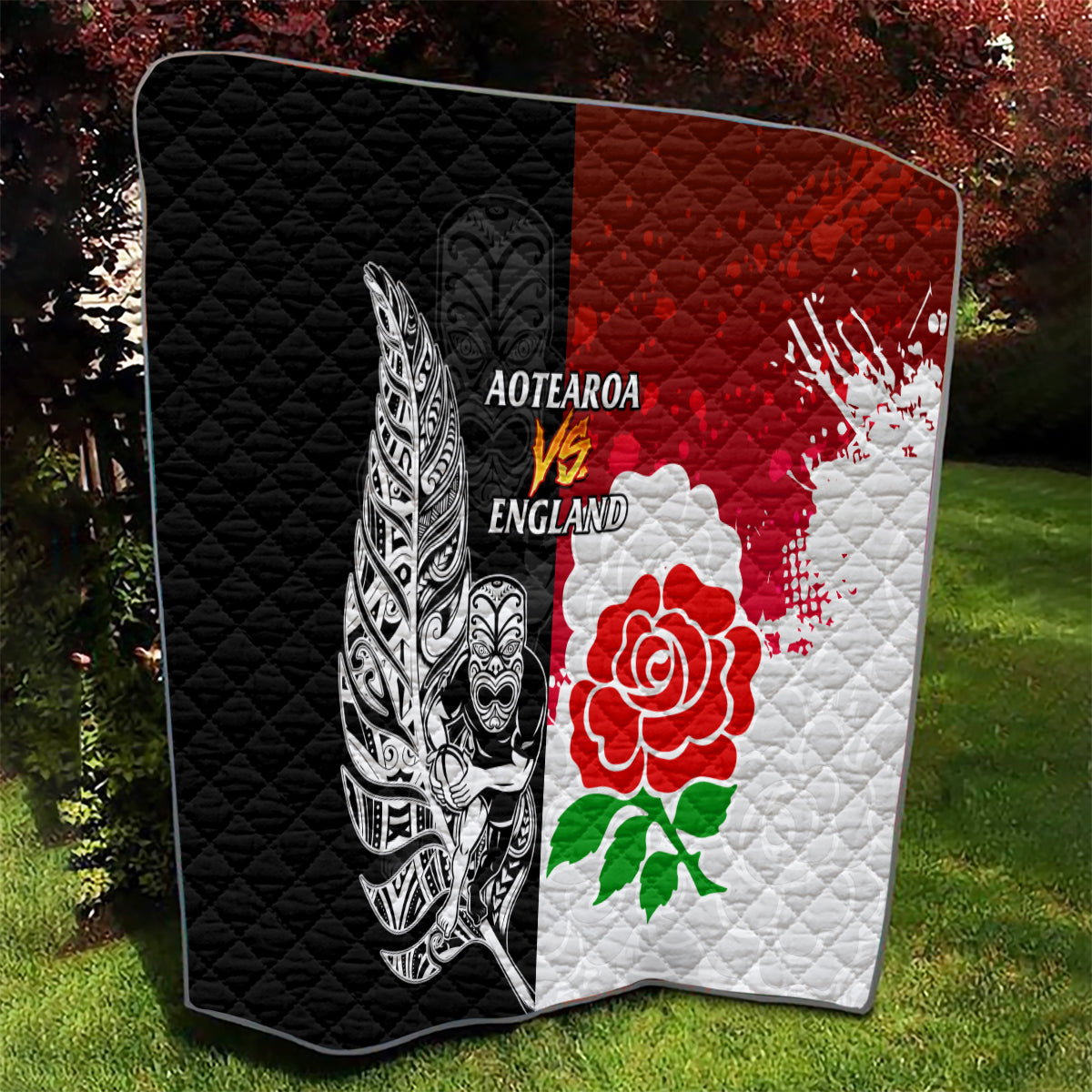 New Zealand And England Rugby Quilt 2023 World Cup All Black Combine Red Roses - Wonder Print Shop