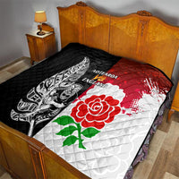 New Zealand And England Rugby Quilt 2023 World Cup All Black Combine Red Roses - Wonder Print Shop