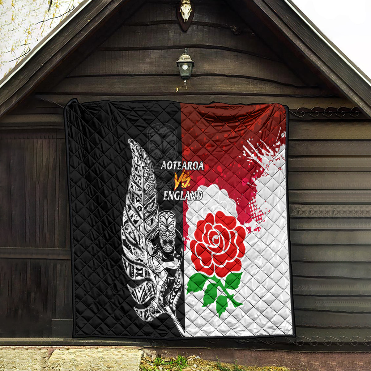 New Zealand And England Rugby Quilt 2023 World Cup All Black Combine Red Roses - Wonder Print Shop