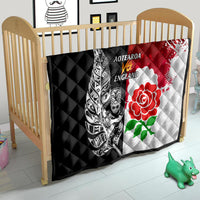 New Zealand And England Rugby Quilt 2023 World Cup All Black Combine Red Roses - Wonder Print Shop