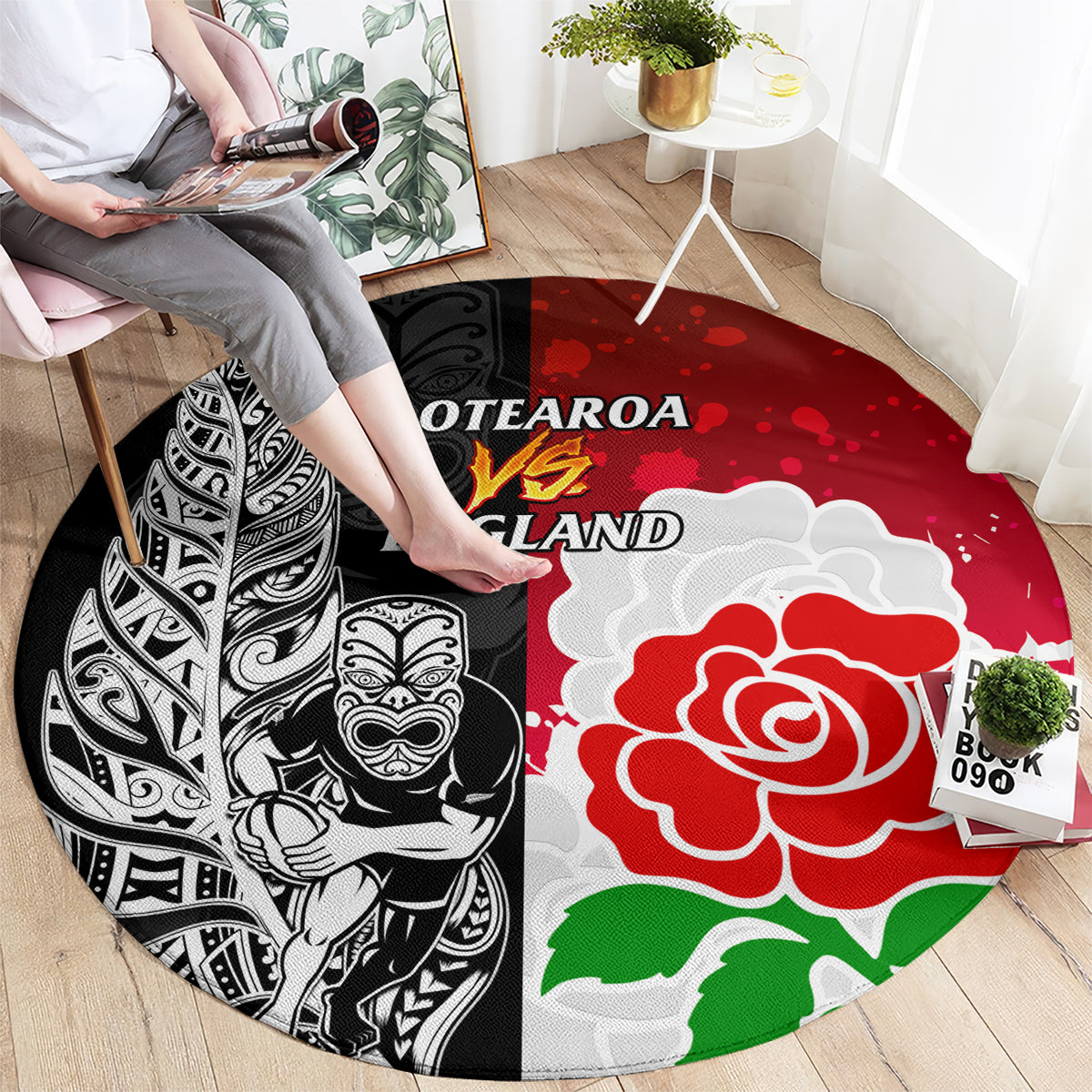 new-zealand-and-england-rugby-round-carpet-2023-world-cup-all-black-combine-red-roses