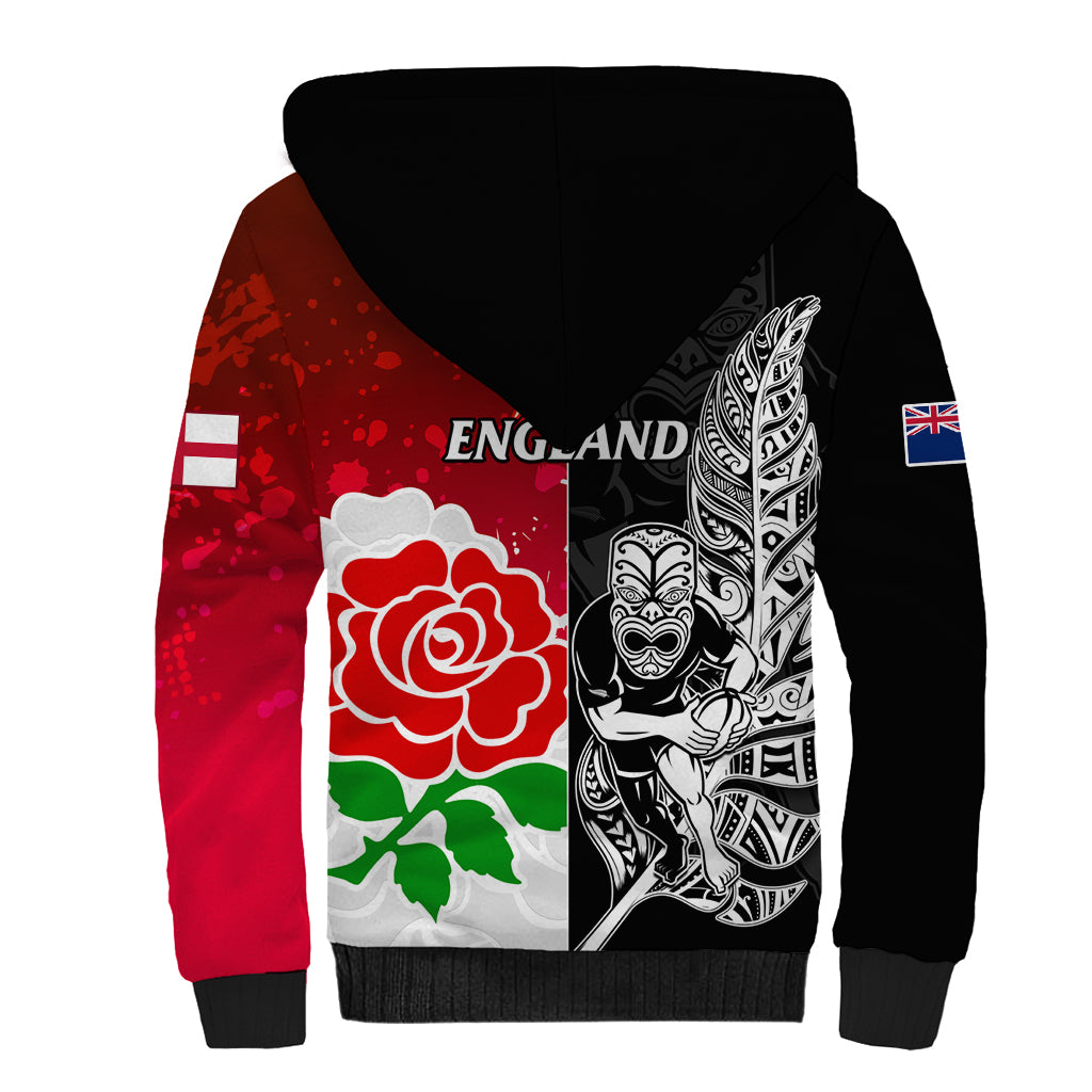 New Zealand And England Rugby Sherpa Hoodie 2023 World Cup All Black Combine Red Roses - Wonder Print Shop