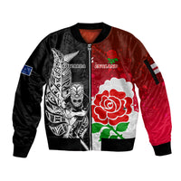 New Zealand And England Rugby Sleeve Zip Bomber Jacket 2023 World Cup All Black Combine Red Roses - Wonder Print Shop