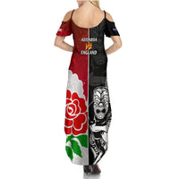 New Zealand And England Rugby Summer Maxi Dress 2023 World Cup All Black Combine Red Roses - Wonder Print Shop
