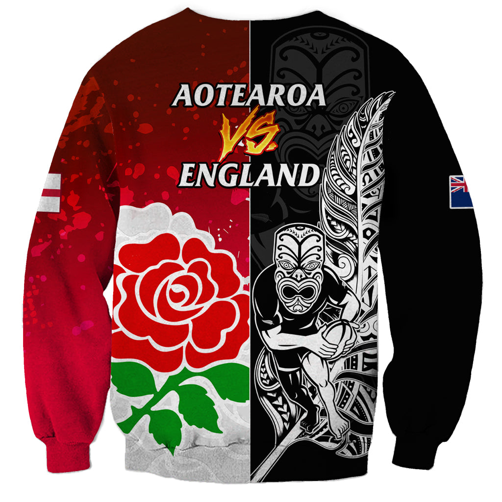 New Zealand And England Rugby Sweatshirt 2023 World Cup All Black Combine Red Roses - Wonder Print Shop
