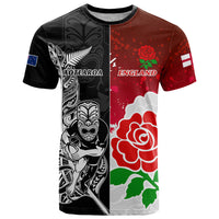 New Zealand And England Rugby T Shirt 2023 World Cup All Black Combine Red Roses - Wonder Print Shop