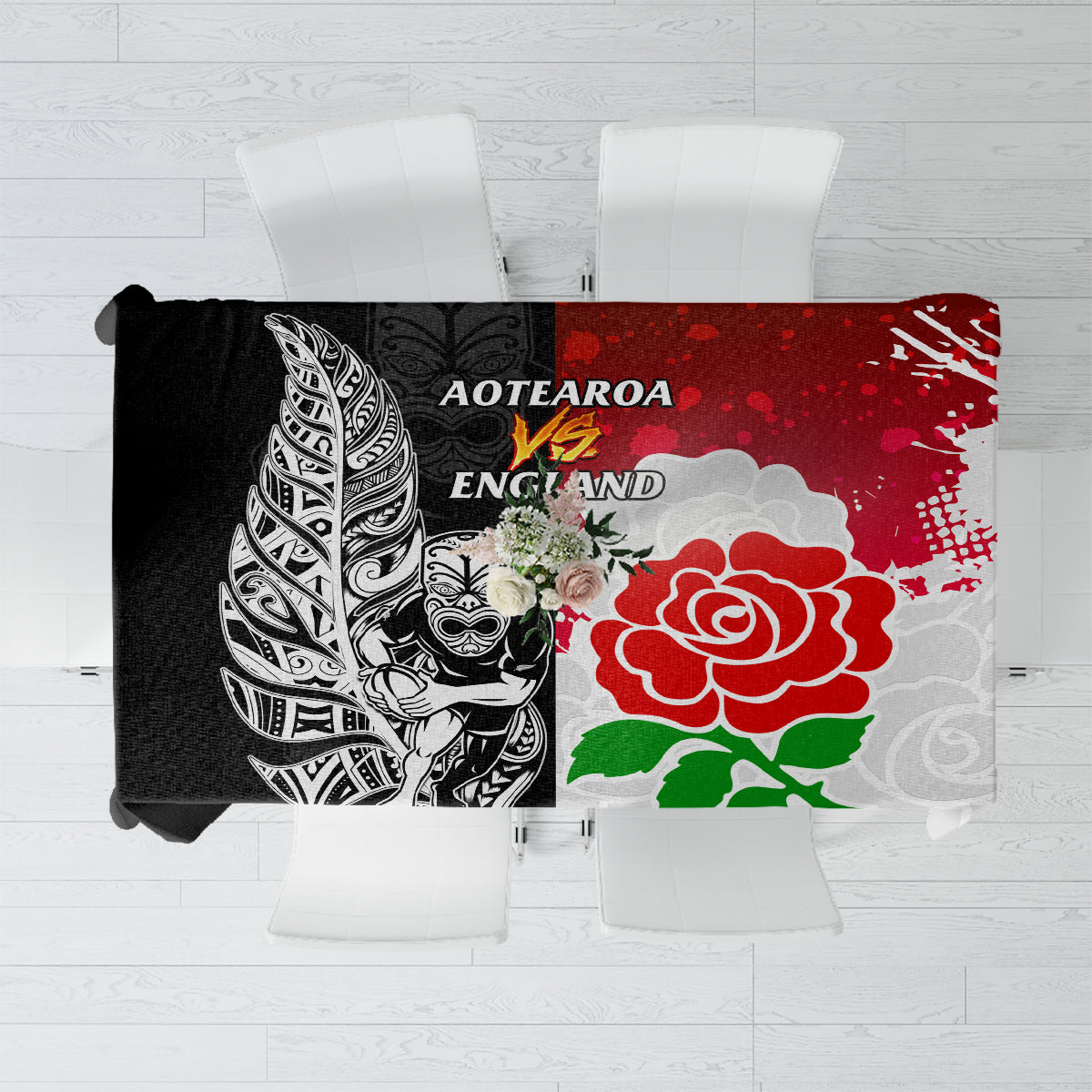 New Zealand And England Rugby Tablecloth 2023 World Cup All Black Combine Red Roses - Wonder Print Shop