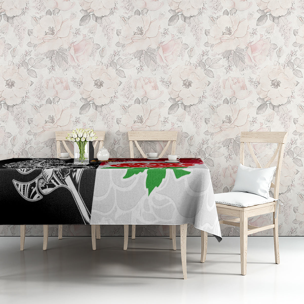 New Zealand And England Rugby Tablecloth 2023 World Cup All Black Combine Red Roses - Wonder Print Shop
