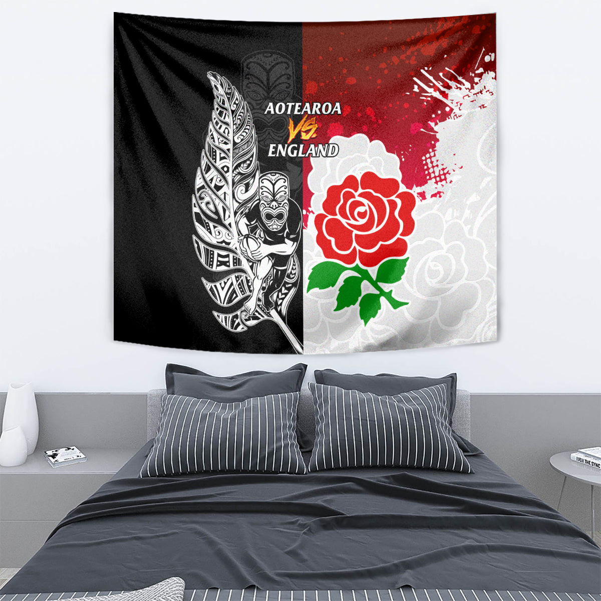 New Zealand And England Rugby Tapestry 2023 World Cup All Black Combine Red Roses - Wonder Print Shop