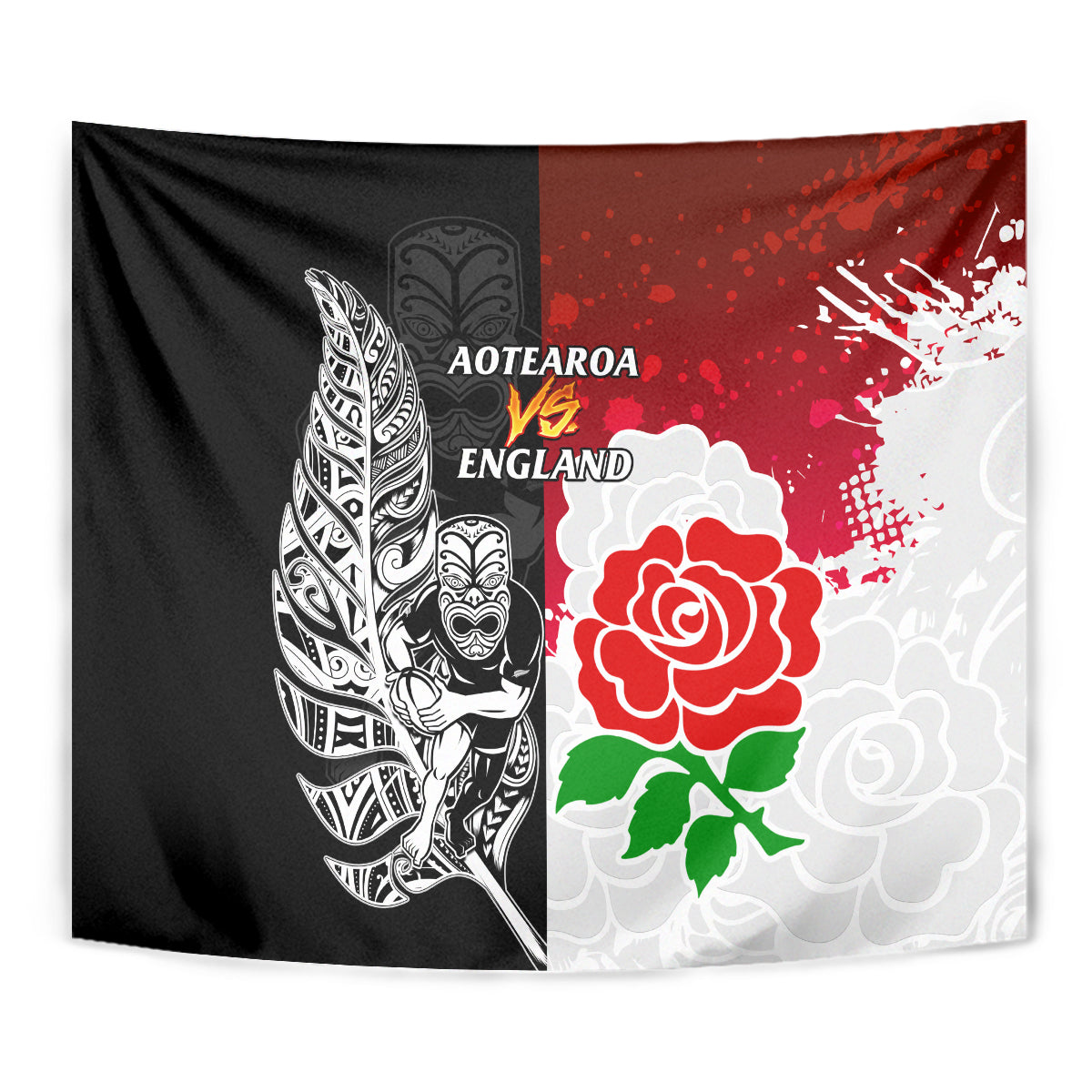 New Zealand And England Rugby Tapestry 2023 World Cup All Black Combine Red Roses - Wonder Print Shop