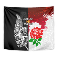New Zealand And England Rugby Tapestry 2023 World Cup All Black Combine Red Roses - Wonder Print Shop