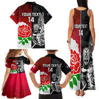Custom New Zealand And England Rugby Family Matching Tank Maxi Dress and Hawaiian Shirt 2023 World Cup All Black Combine Red Roses - Wonder Print Shop