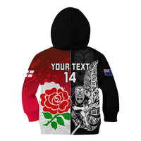 Custom New Zealand And England Rugby Kid Hoodie 2023 World Cup All Black Combine Red Roses - Wonder Print Shop