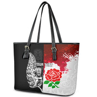Custom New Zealand And England Rugby Leather Tote Bag 2023 World Cup All Black Combine Red Roses - Wonder Print Shop