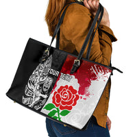 Custom New Zealand And England Rugby Leather Tote Bag 2023 World Cup All Black Combine Red Roses - Wonder Print Shop