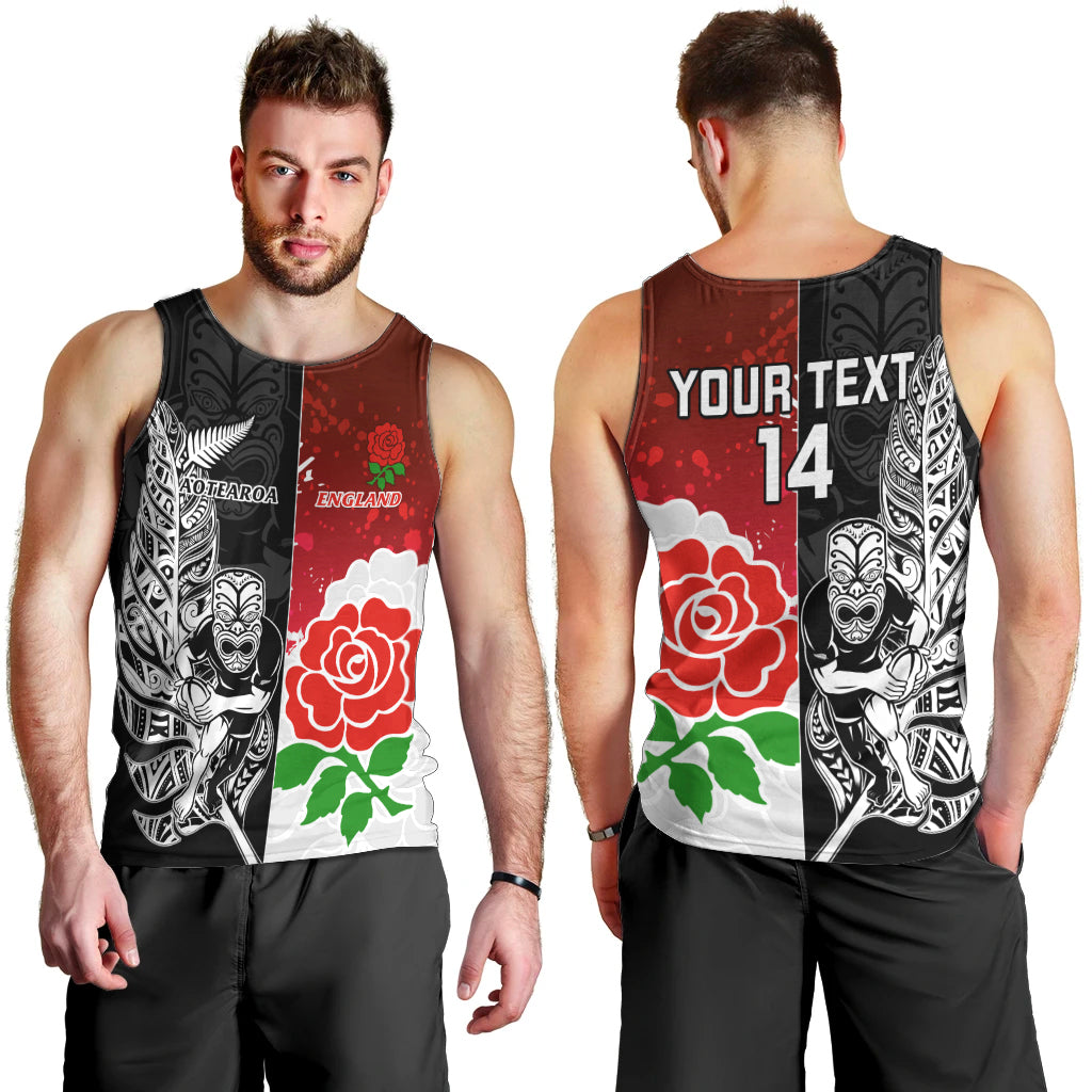 Custom New Zealand And England Rugby Men Tank Top 2023 World Cup All Black Combine Red Roses - Wonder Print Shop