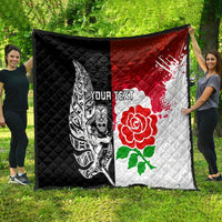 Custom New Zealand And England Rugby Quilt 2023 World Cup All Black Combine Red Roses - Wonder Print Shop