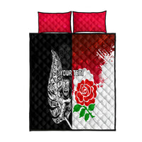 Custom New Zealand And England Rugby Quilt Bed Set 2023 World Cup All Black Combine Red Roses - Wonder Print Shop