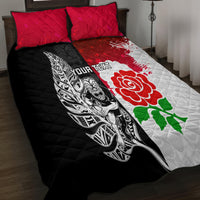 Custom New Zealand And England Rugby Quilt Bed Set 2023 World Cup All Black Combine Red Roses - Wonder Print Shop