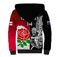 Custom New Zealand And England Rugby Sherpa Hoodie 2023 World Cup All Black Combine Red Roses - Wonder Print Shop