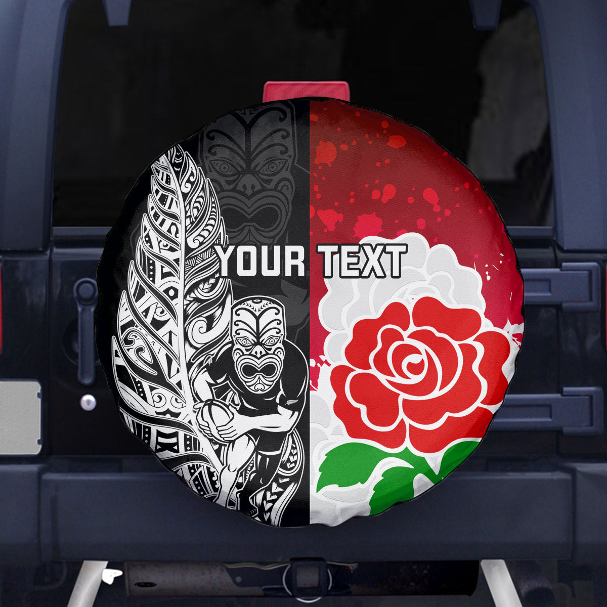 Custom New Zealand And England Rugby Spare Tire Cover 2023 World Cup All Black Combine Red Roses - Wonder Print Shop